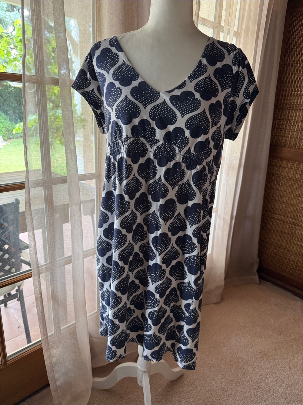 Boden Navy and White Heart-Print V-Neck Dress